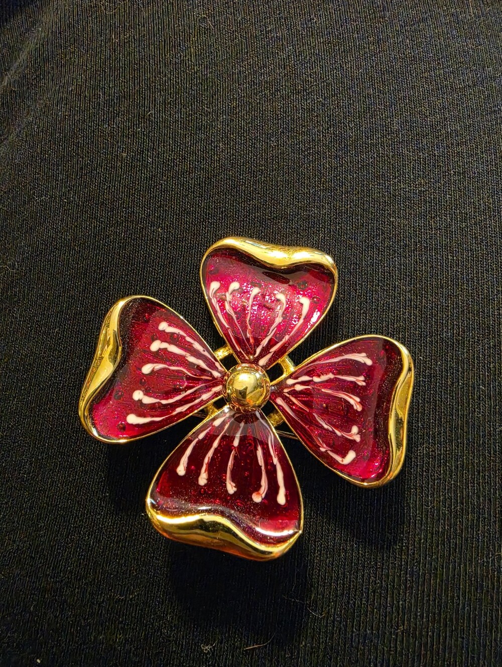 Gold-Tone Red Enamel Flower Brooch - Women's Jewelry